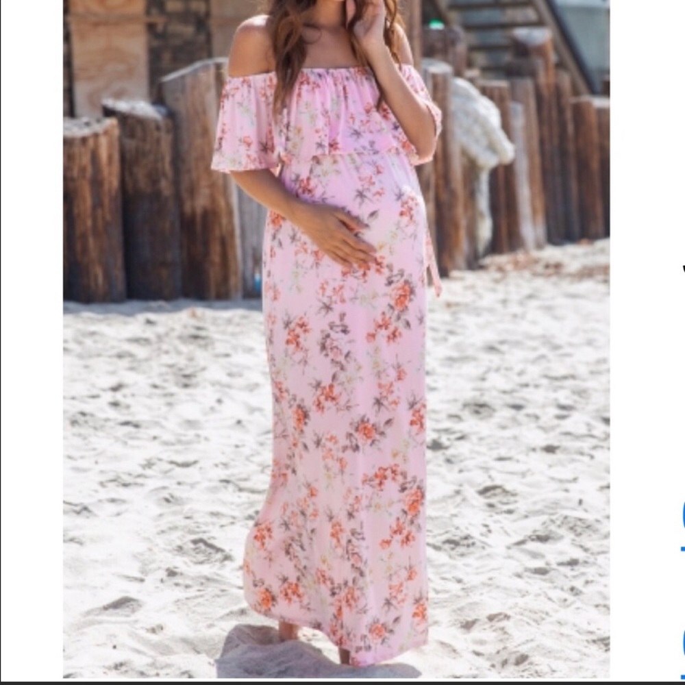 Pink Blush Off The Shoulder Tie Maternity Dress